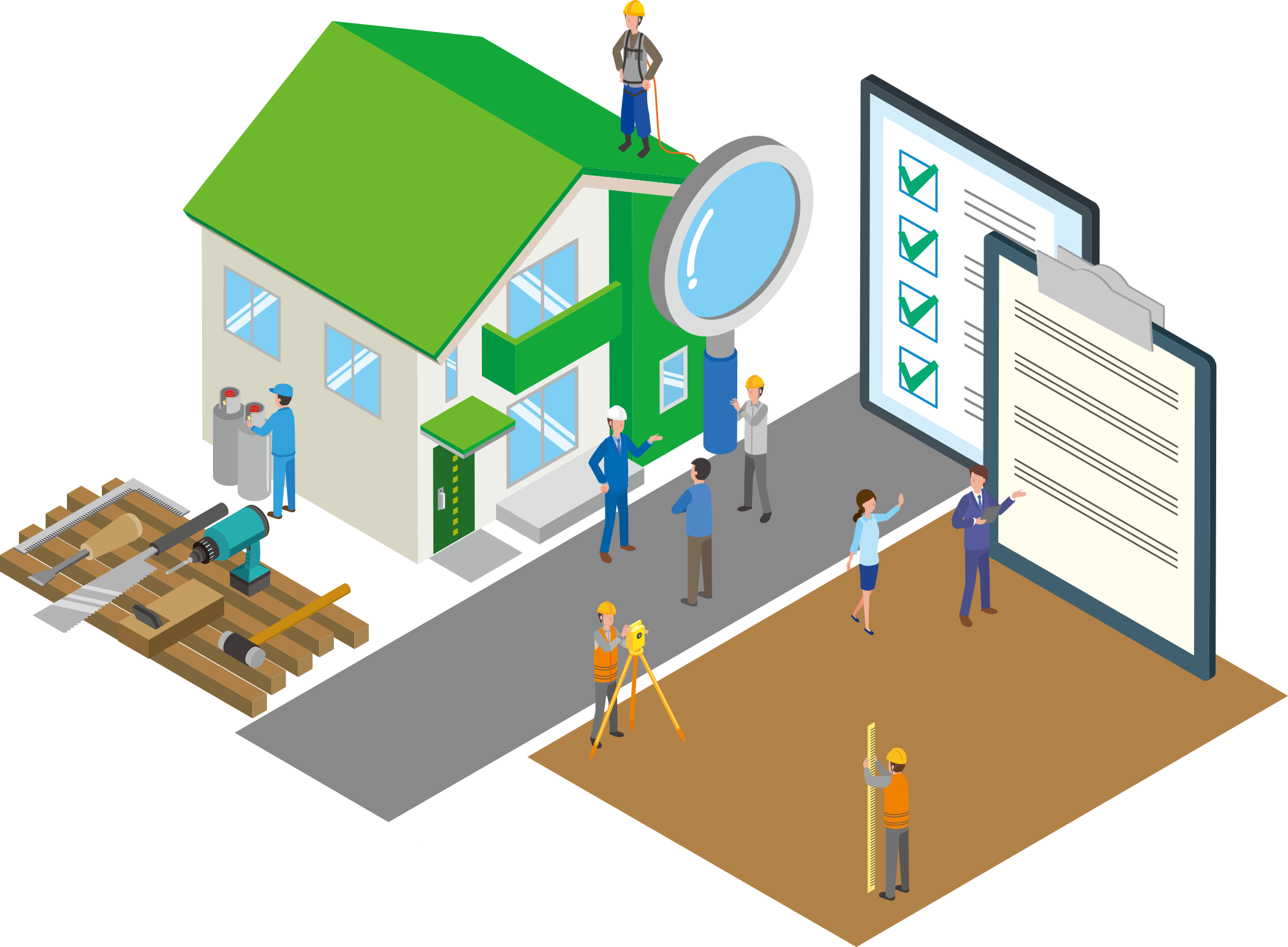 土地や建物に関する各種測量・調査や登記に関する業務を行っております